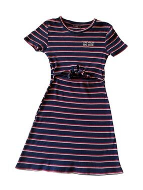 Bershka Navy Striped Tie-Front Mini Dress with Pink & White Stripes